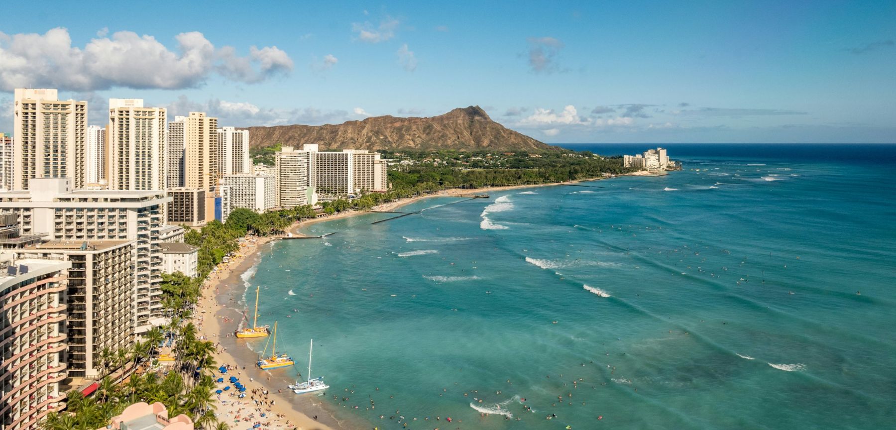 Waikiki Beach and Diamond Head from above
